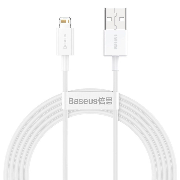 USB кабел за зареждане и данни, Lightning, 200 cm, 2400 mA, със защита срещу счупване, бързо зареждане, PD, Baseus Superior, CALYS-C02, бял (RS122037)