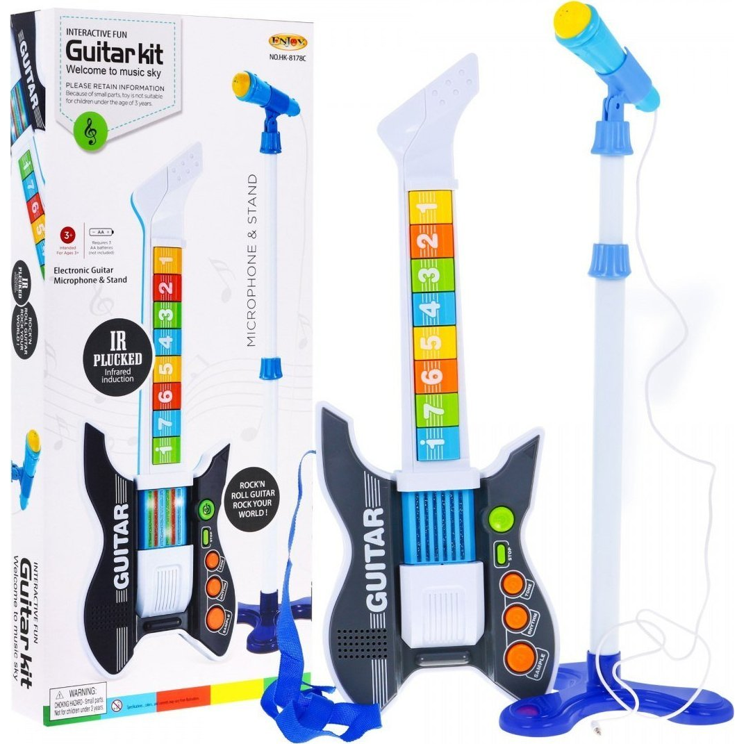 Isp Likesmart Guitar Gyerekgitár Mikrofonnal, Elektromos Gitár Valósághű Fényekkel És Hangokkal, Mikrofon, Kreativitást Fejleszt, Fehér (ZMU.HK-8178C)