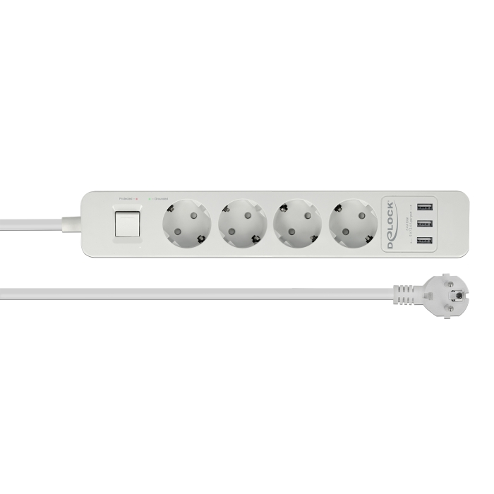 Delock négy foglalatú hosszabbítós konnektor USB töltővel fehér (11206) (delock11206)