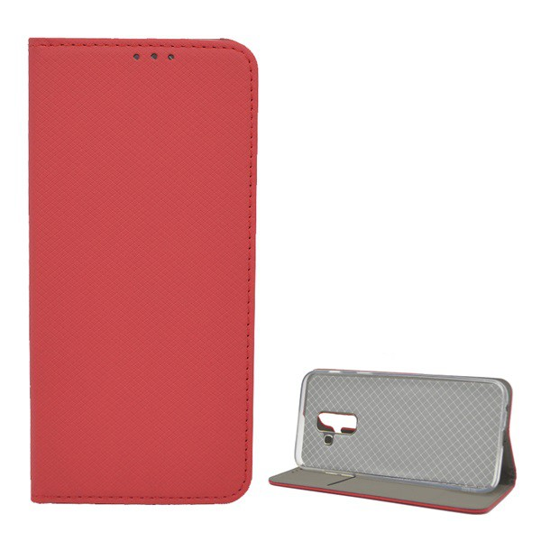 Tok álló, bőr hatású (FLIP, oldalra nyíló, asztali tartó funkció, rombusz minta) PIROS [Samsung Galaxy A6+ (2018) SM-A605F] (5996457786725)