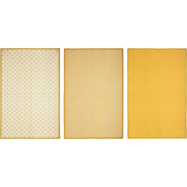 Lote De 3 Paños De Cocina De Algodón Amarillo Mostaza 45x70cm