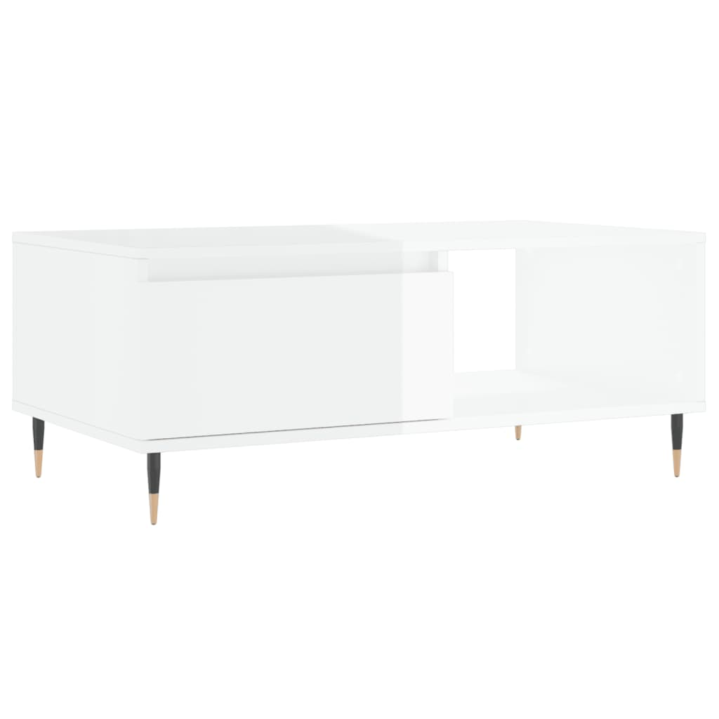 magasfényű fehér szerelt fa dohányzóasztal 90 x 50 x 36,5 cm (830558)