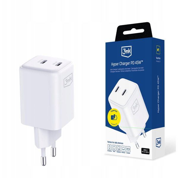 Bílá síťová nabíječka 3mk Hyper Charger PD 45W GaN QC4+ S-F Charge 2.0