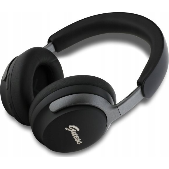 Căști Bluetooth ANC Guess, piele sintetică neagră, logo Script