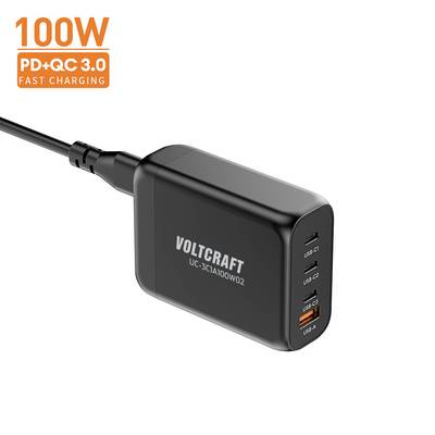 VOLTCRAFT UC-3C1A100W02 USB-s töltőkészülék 100 W 3x USB-C, 1x USB-A Power Delivery Fekete Beltér GaN, USB Power Delivery (USB-PD), Gyorstöltő (VC-16619005) (VC-16619005)