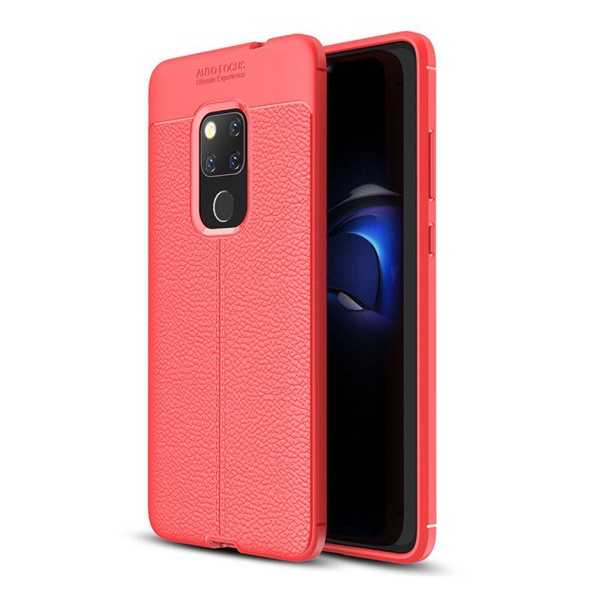 Szilikon telefonvédő (közepesen ütésálló, bőr hatású, varrás minta) PIROS [Huawei Mate 20] (5996457818082)