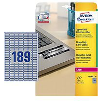 Avery L6008-20 25,4x10mm vízálló 3780db-os ezüst etikett (L6008-20)