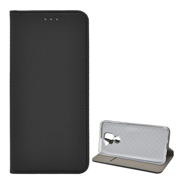 Tok álló, bőr hatású (FLIP, oldalra nyíló, asztali tartó funkció, rombusz minta) FEKETE [Xiaomi Redmi Note 9 (10X 4G)]