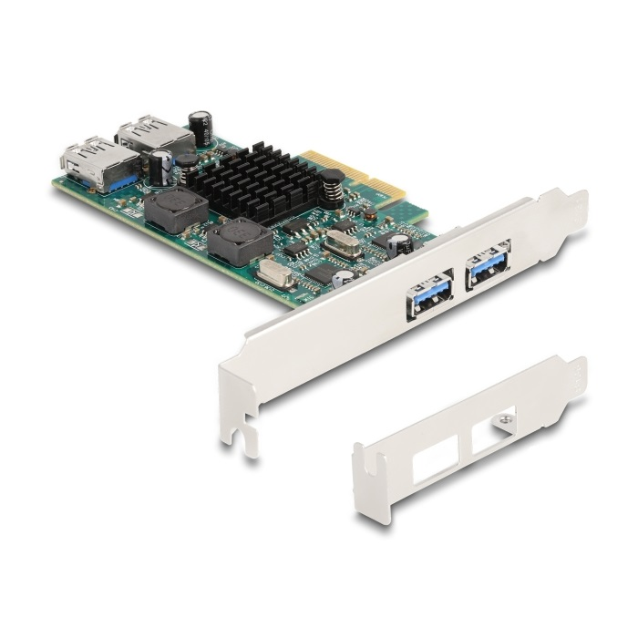 Delock PCI Express x4 kártya - 2 x külső USB 5 Gbps A-típusú és 2 x belső USB 5 Gbps A-típusú kettős csatorna - alacsony profilú formatényező (90282) (90282)