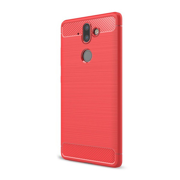 Szilikon telefonvédő (közepesen ütésálló, légpárnás sarok, szálcsiszolt, karbon minta) PIROS [Nokia 9] (5996457748006)