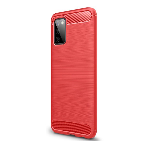 Szilikon telefonvédő (közepesen ütésálló, légpárnás sarok, szálcsiszolt, karbon minta) PIROS [Samsung Galaxy A02s (SM-A025F)] (5996591036861)