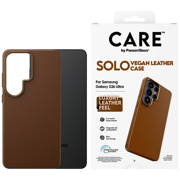 PanzerGlass CARE™ by ® Solo Case Brown w. Qi Samsung Galaxy S26 Ultra mobiele telefoon behuizingen Hoes Bruin