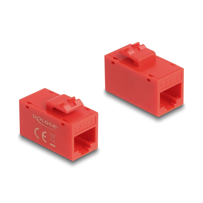 Delock Keystone modul, RJ45-aljzat - RJ45-aljzat, Cat.6A UTP piros (90641) (90641)