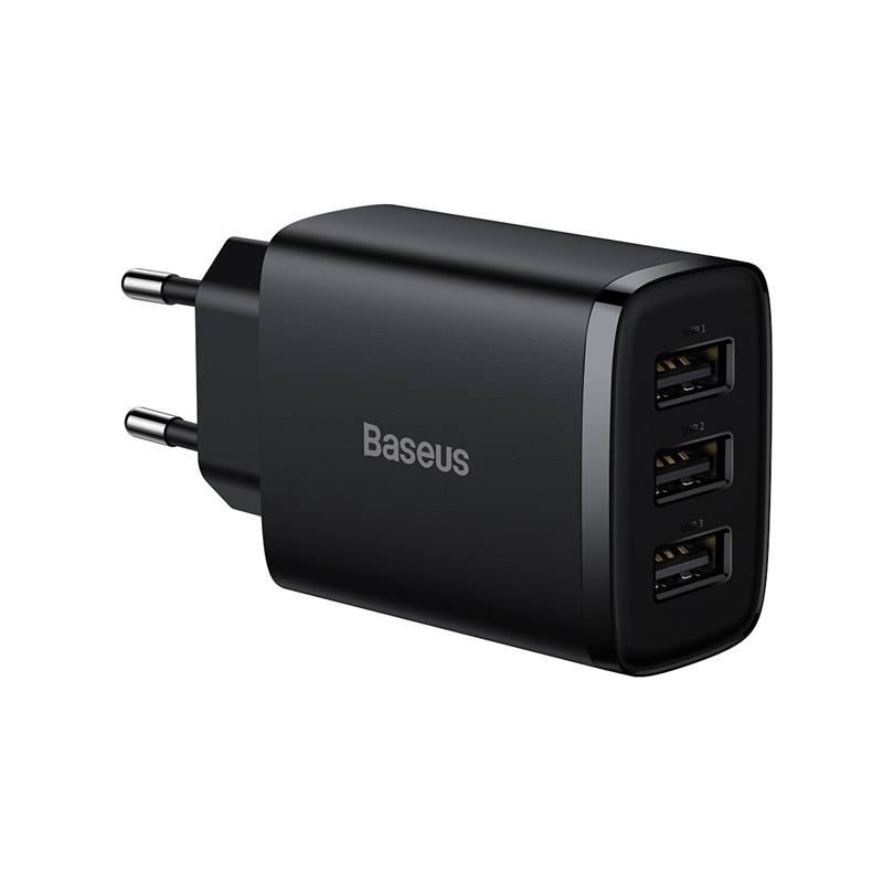 Baseus kompakt gyorstöltő 3x USB 17W fekete (CCXJ020101) (CCXJ020101)