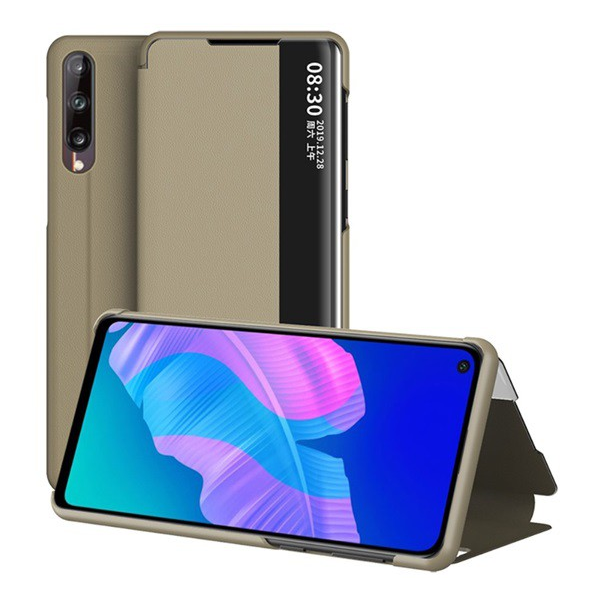 Tok álló, bőr hatású (FLIP, oldalra nyíló, asztali tartó funkció, hívószámkijelzés, View Window) BARNA [Huawei P40 Lite E / Y7p] (5996591000169)