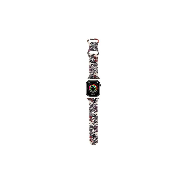 Hello Kitty szíj HKAWMSDGPTE Apple Watch 38/40/41mm készülékhez szilikon címkék Graffiti bézs