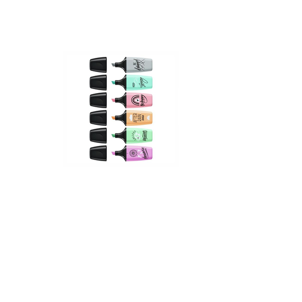 Маркери за текст Stabilo Boss mini Pastellove, 6 цвята/комплект, Тюркоаз, Зелен, Розов, Сив, Оранжев, Картонена кутия