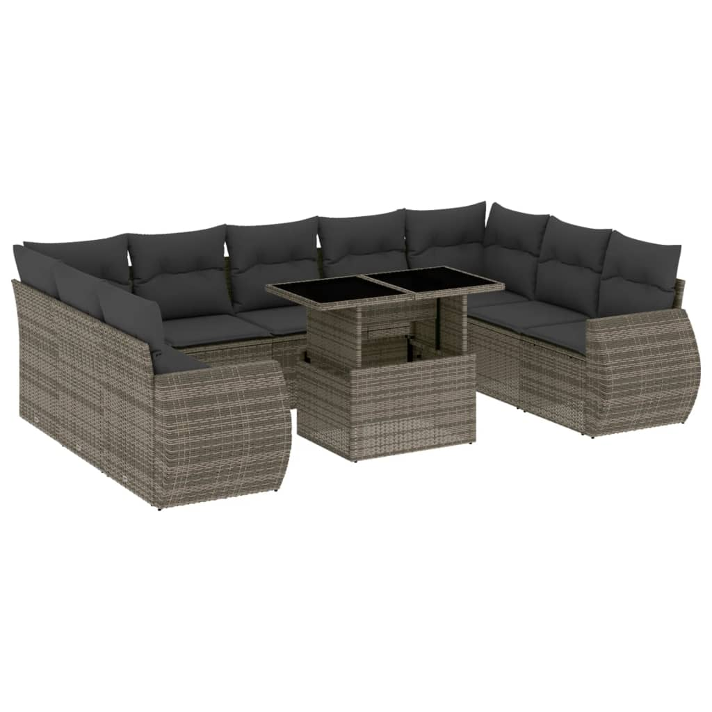10 részes szürke polyrattan kerti ülőgarnitúra párnákkal (3268740)