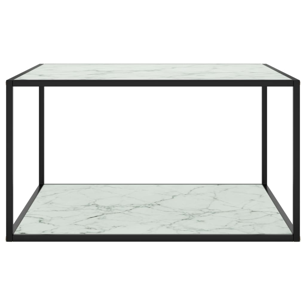 fekete dohányzóasztal fehér márvány mintás üveggel 90x90x50 cm (322913)