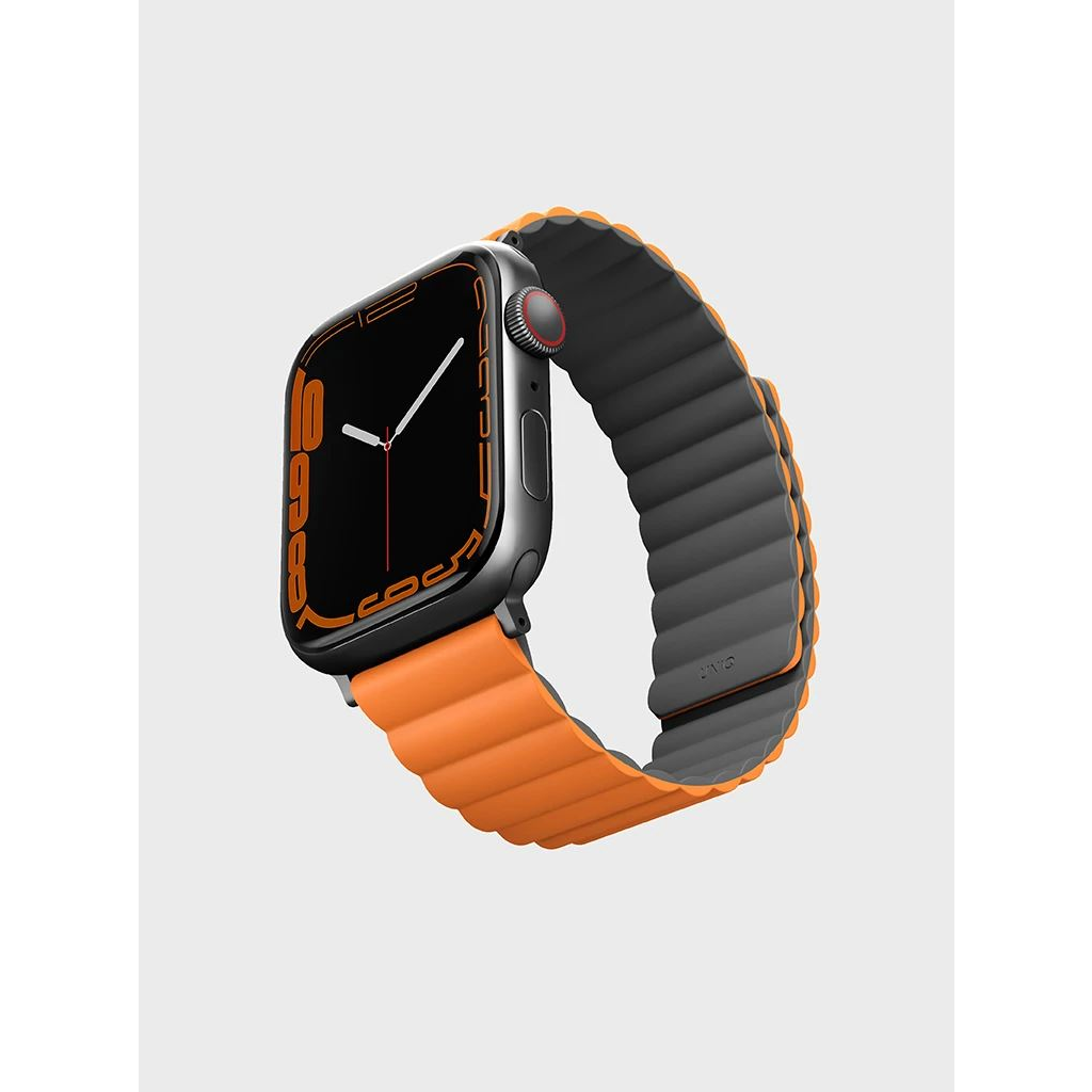 Uniq Revix Apple Watch 45/44/42mm mágneses szilikon szíj szürke-narancssárga (62292) (uniq62292)