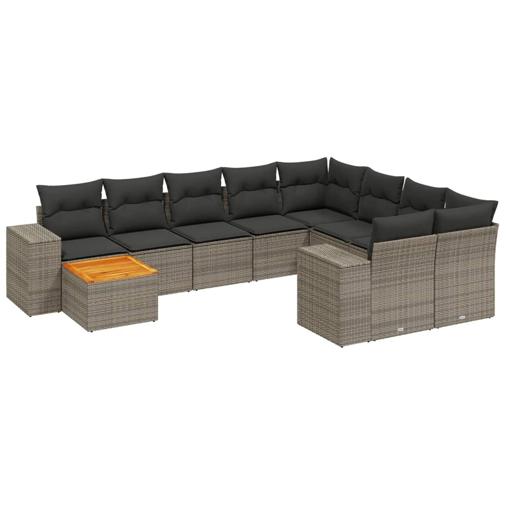 10 részes szürke polyrattan kerti ülőgarnitúra párnákkal (3225612)