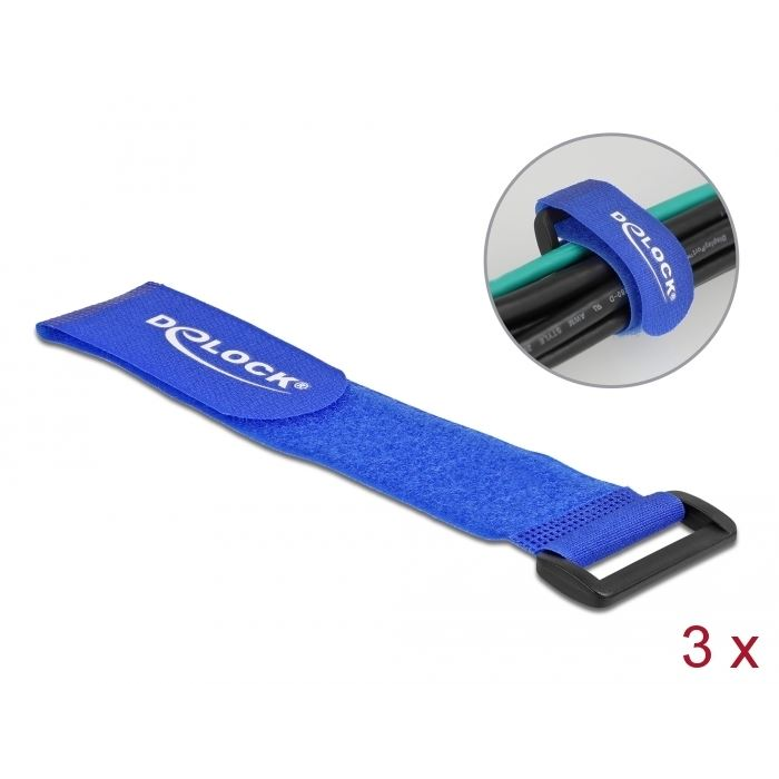 Delock befűzős kábelkötegelő tépőzárral 280x38mm 3db kék (19536) (DE19536)