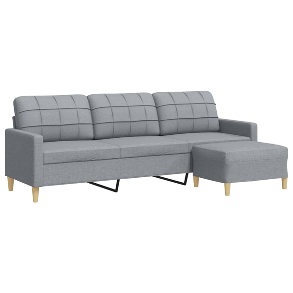 Canapea cu 3 locuri și taburet, gri deschis, 210 cm, textil