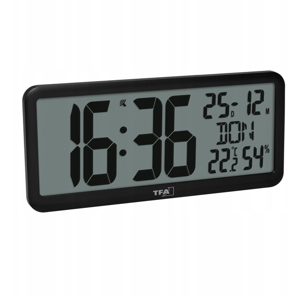 TFA Dostmann 60.4525.01 Rádiójel vezérlésű Falióra 356 mm x 161 mm x 27 mm Fekete Nagy kijelző