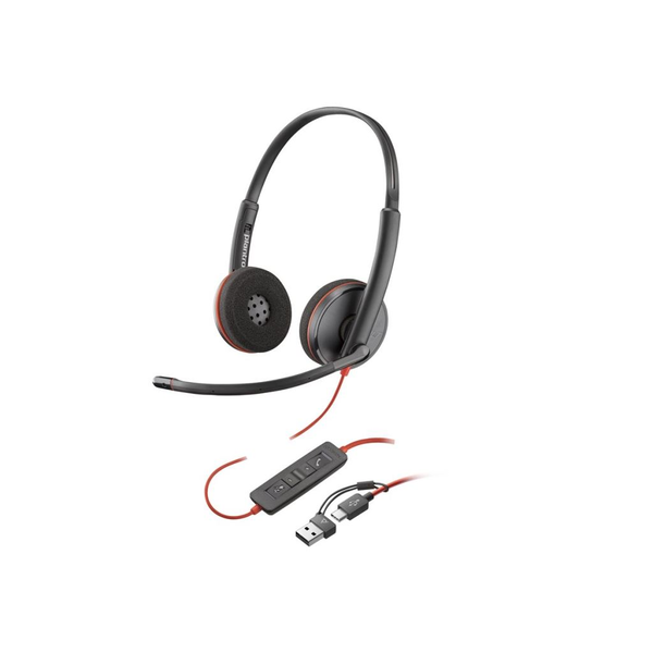 Слушалки Poly Blackwire 3220, USB-C/A адаптер, жични, черни