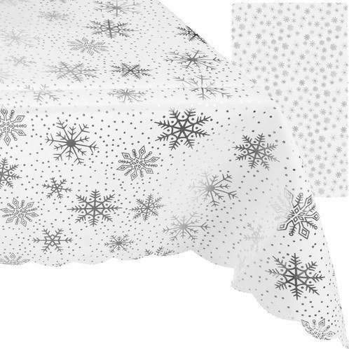 Iso Trade Nagyméretű Karácsonyi Asztalterítő Fehér Színben Hópelyhekkel 220x140 cm (5900779947948)