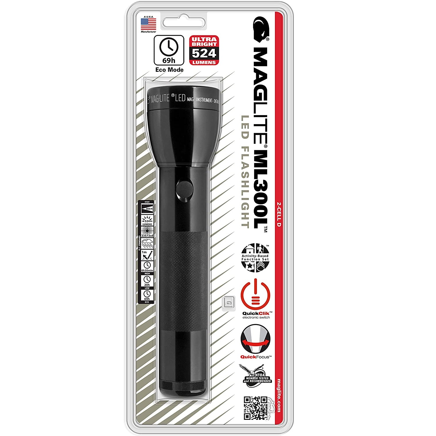 Maglite ML300L 2 D-Cell Zseblámpa - Fekete (ML300LS2016)
