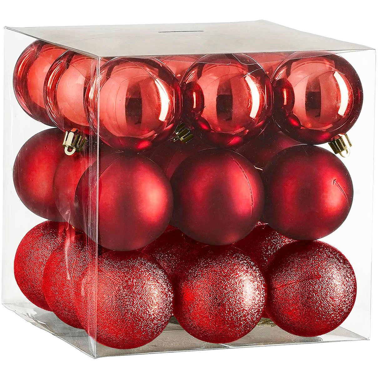 LAALU díszkészlet: vegyes kerek piros díszek 6 cm, 27 db (LAU-6227)