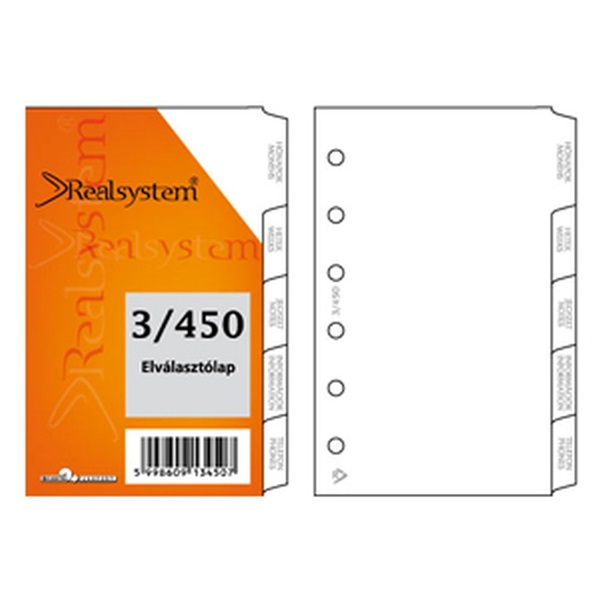 Realsystem 3/450 elválasztó lap gyűrűs naptár kiegészítő (3450-00)
