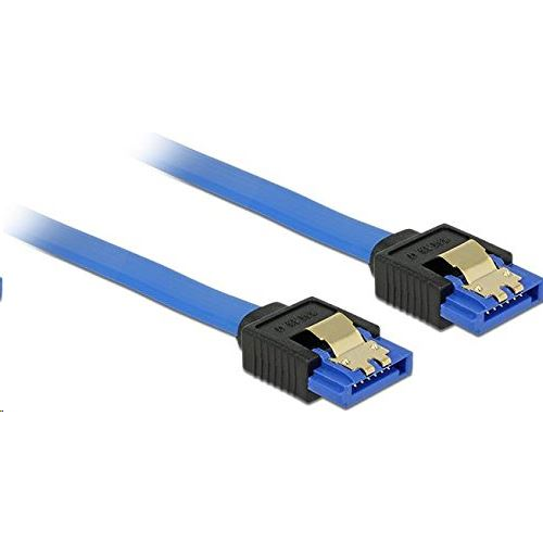 Кабел SATA III 6 Gb/s десен/прав ъгъл Син 10 см, Delock 84976