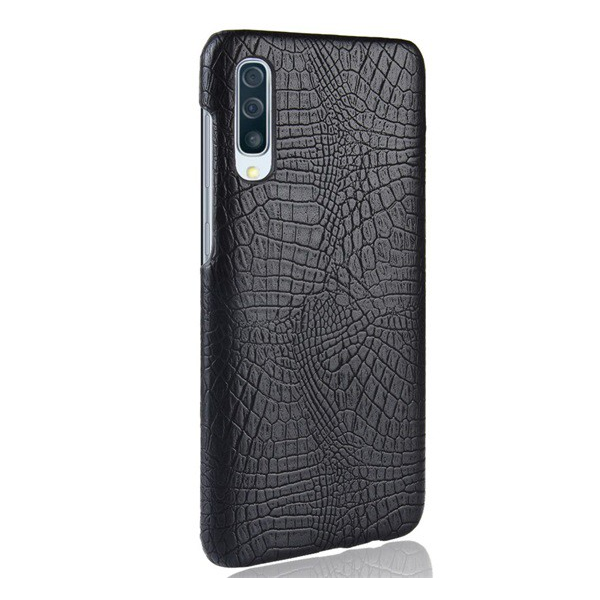Műanyag telefonvédő (bőr hatású, krokodilbőr minta) FEKETE [Samsung Galaxy A50s (SM-A507F)] (5996457865765)