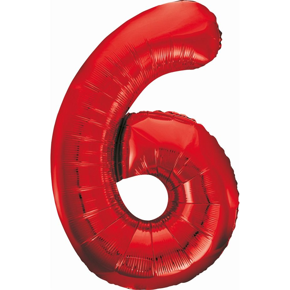 6-os Szám Fólia Lufi - 85 cm, Piros (BC-HCW6)