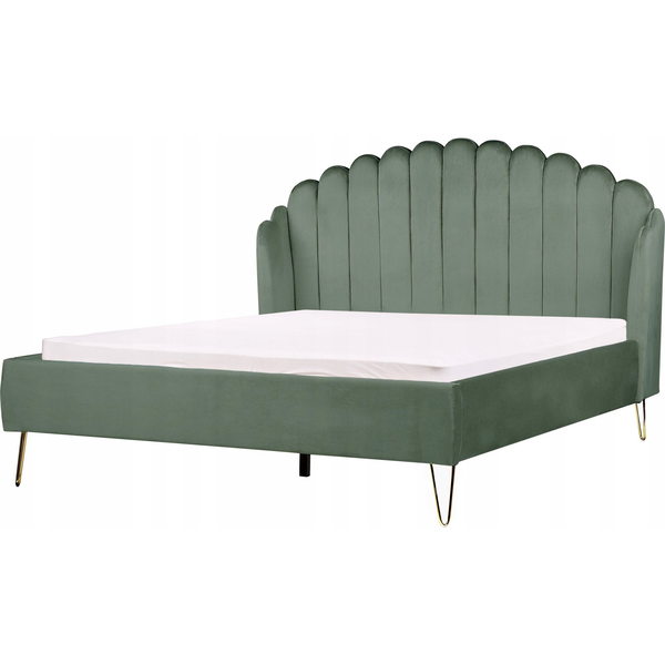 Cama Con Somier De Terciopelo Verde 160 X 200 Cm Cabecero Ambillou - Verde
