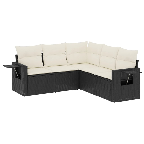 Set mobilier de grădină cu perne, 5 piese, negru, poliratan