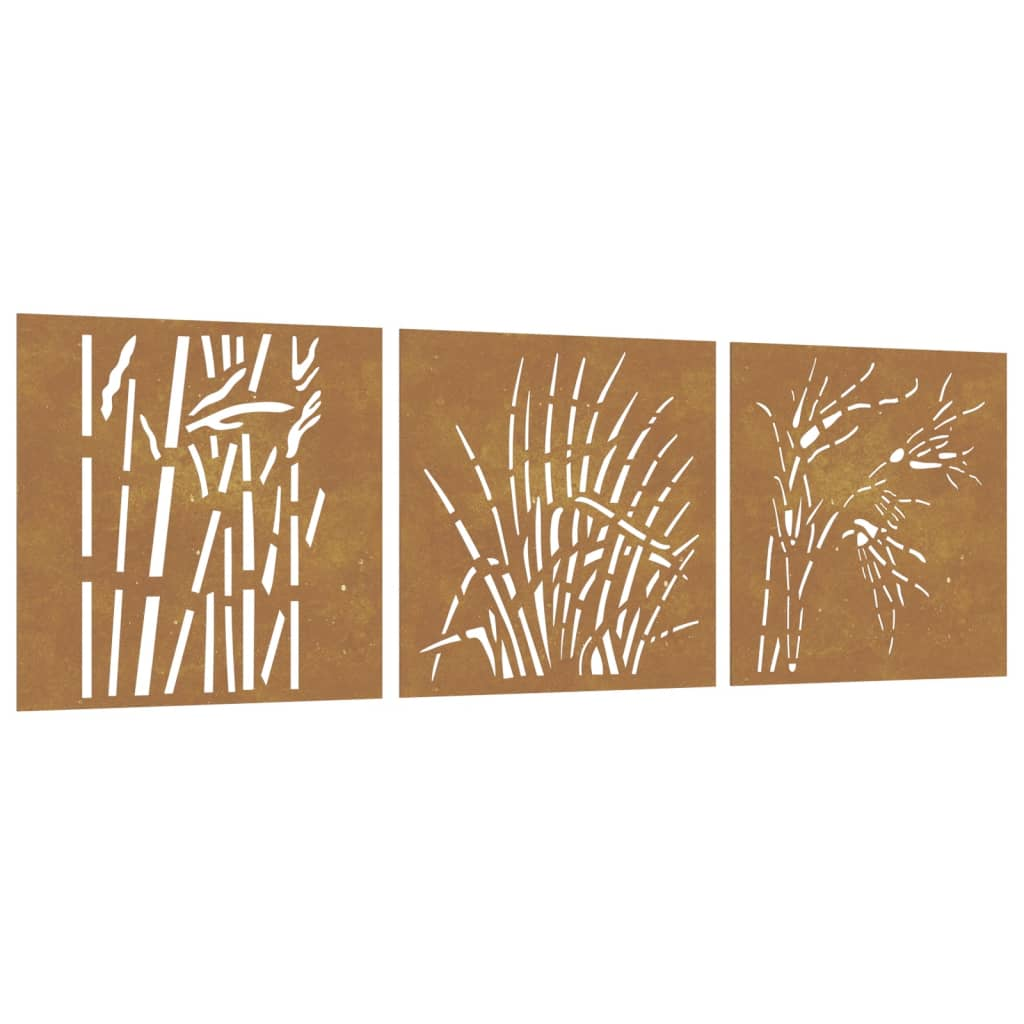 3 db fűmintás corten acél kerti faldísz 55 x 55 cm (824509)