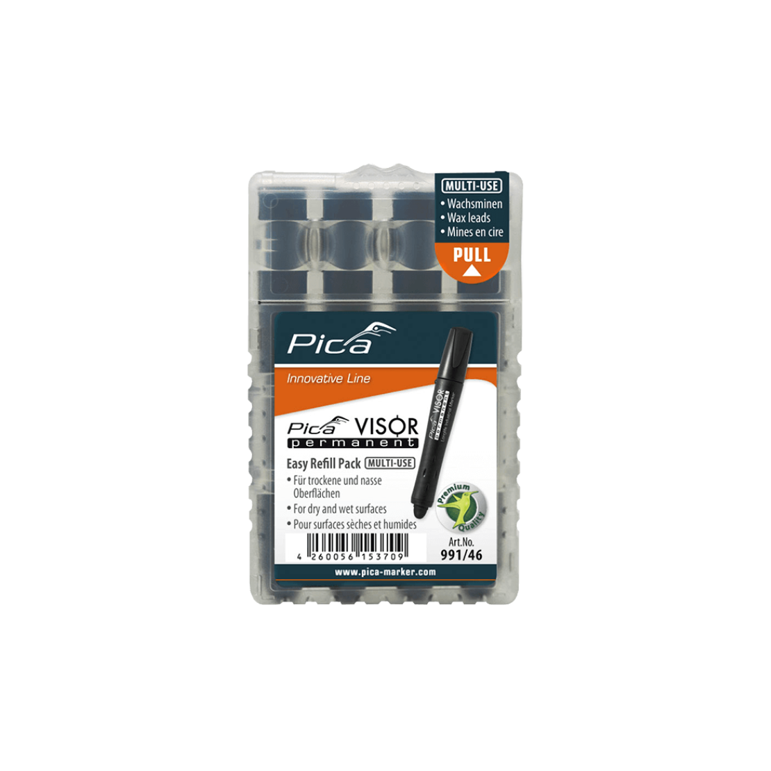 Pica VISOR permanent jelölőkréta utántöltő 10mm - Fekete (4db/csomag) (991/46)