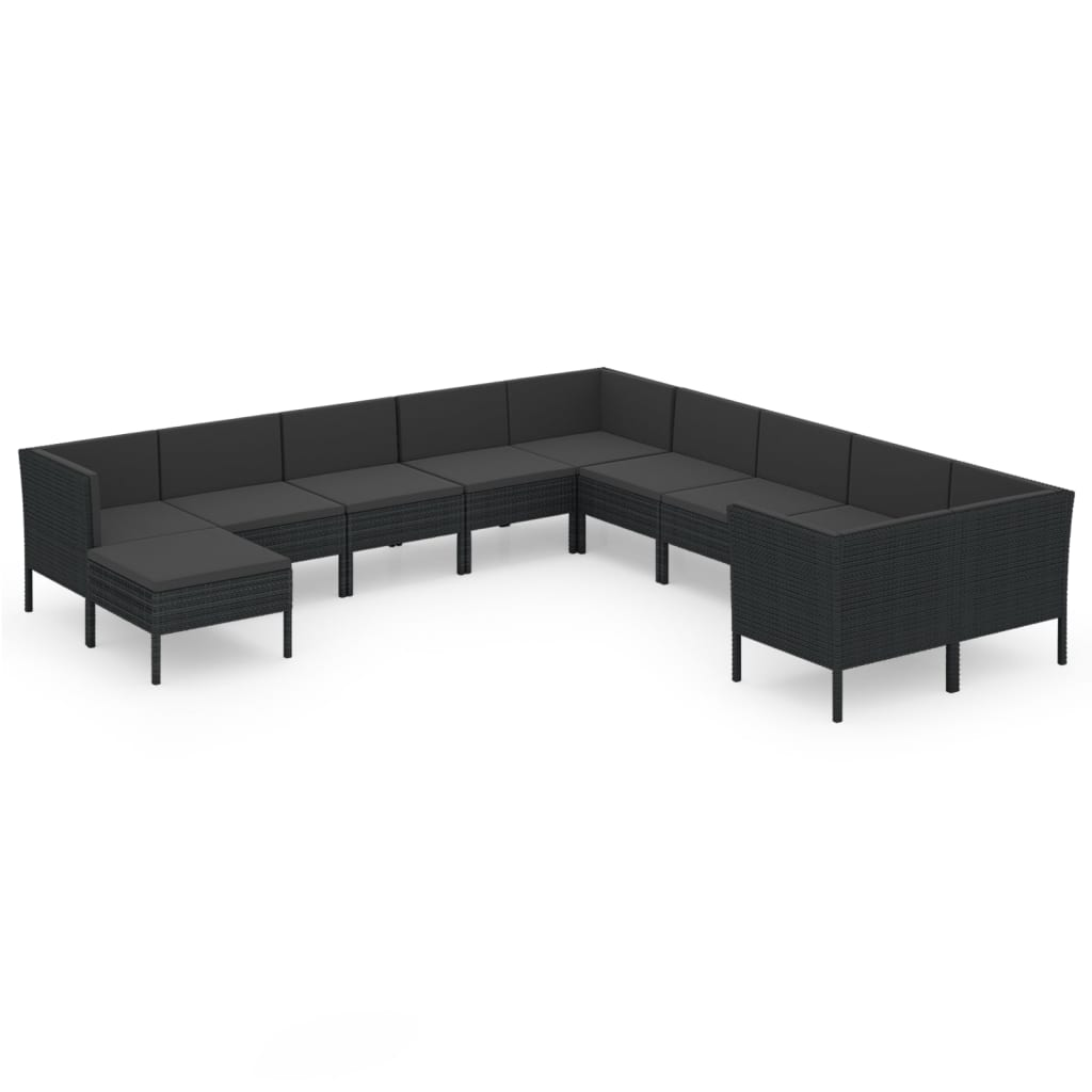 11 részes fekete polyrattan kerti ülőgarnitúra párnákkal (3094517)