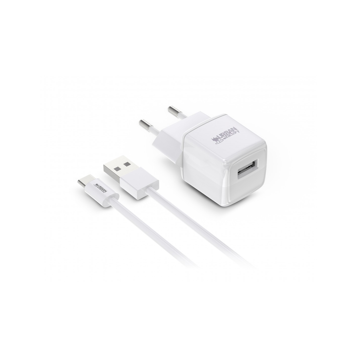 Urban Factory POWEE USB-A Hálózati töltő + USB-C kábel - Fehér (12W) (PSC25UF)