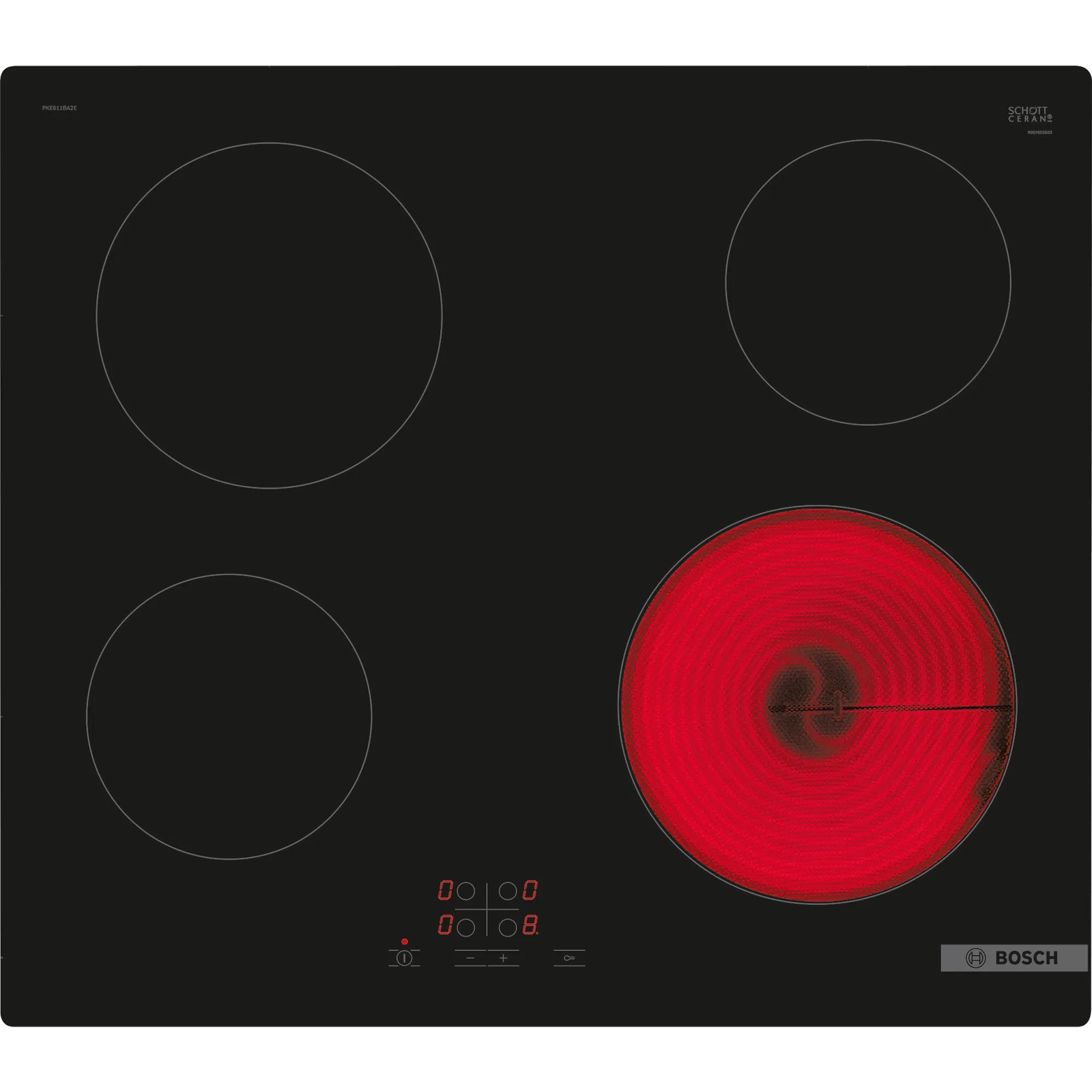 Bosch Serie 4 PKE611BA2E főzőlap Fekete Beépített 60 cm Kerámia 4 zóna (PKE611BA2E)
