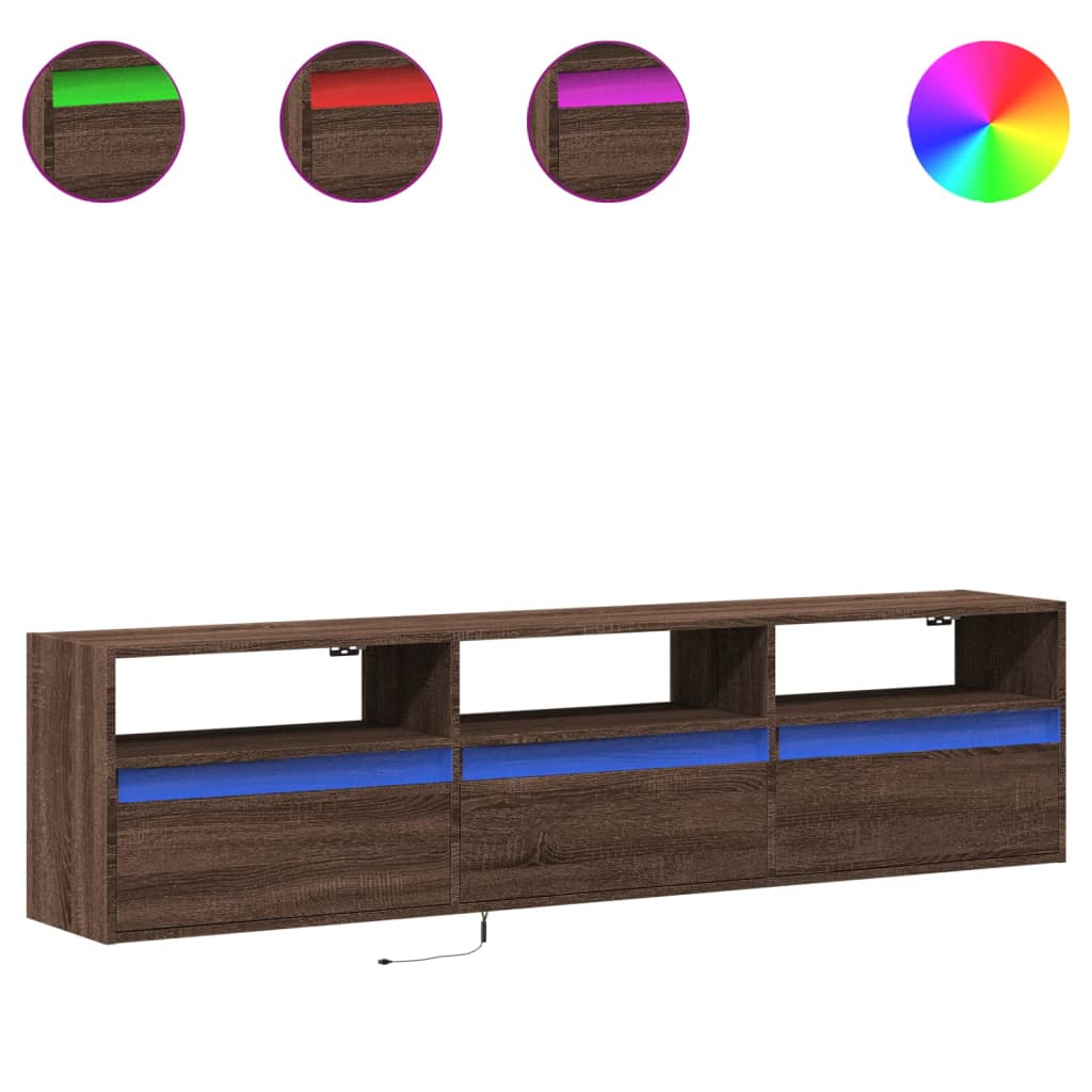 barna tölgy színű fali TV-szekrény LED-del 180 x 31 x 45 cm (3307946)