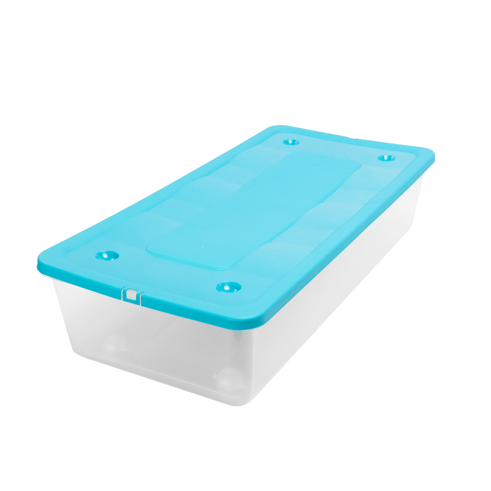 Flair 61422 Műanyag Ágy alatti gurulós tároló 64L - Átlátszó/kék (61422)