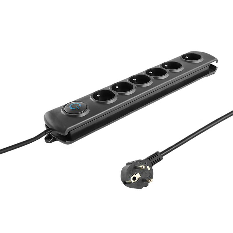 Qoltec 50112 túlfeszültségvédő 6 aljzatos 220V elosztó 3.0m - Fekete (50112)