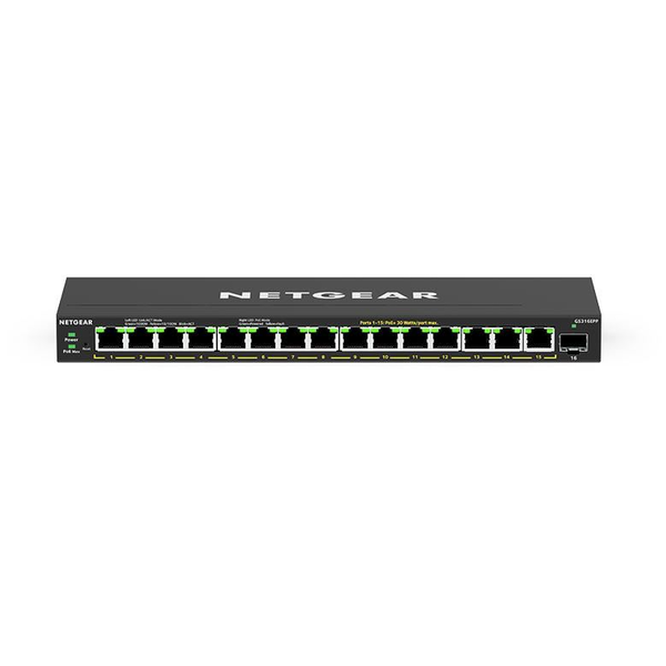 NETGEAR 16-Port High-Power PoE+ Gigabit Ethernet Plus Switch (231W) with 1 SFP port (GS316EPP) Administreret Gigabit Ethernet (10/100/1000) Strøm over Ethernet (PoE) Sort