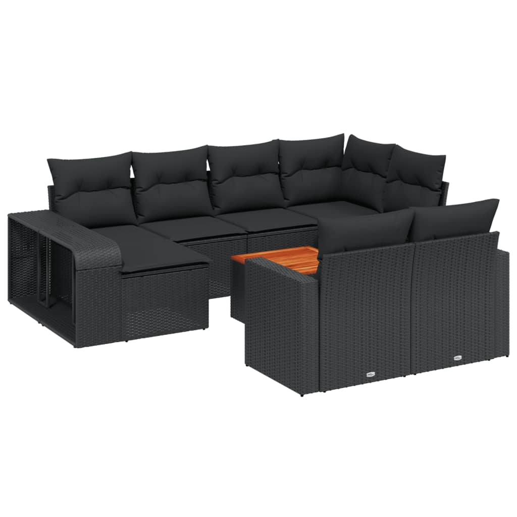 11 részes fekete polyrattan kerti ülőgarnitúra párnákkal (3228915)