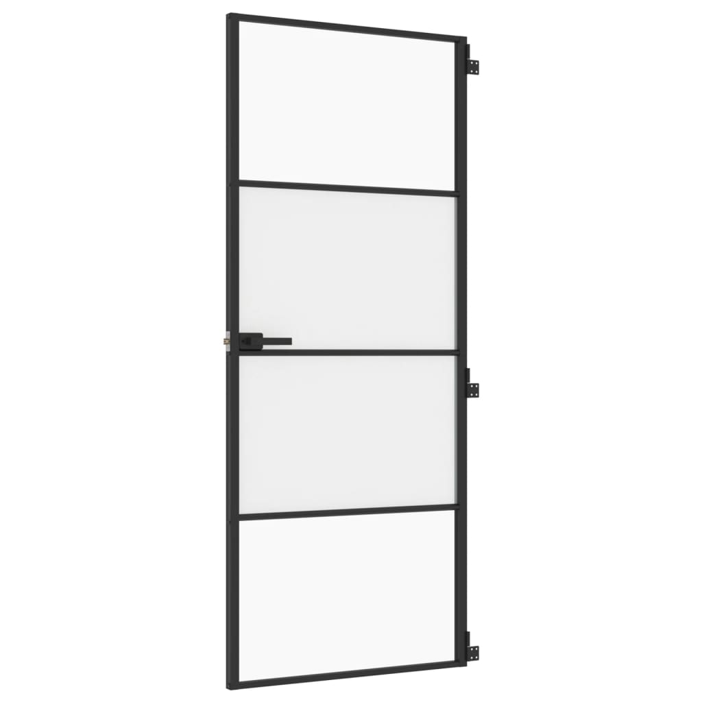 fekete edzett üveg és alumínium vékony beltéri ajtó 83x201,5 cm (155118)