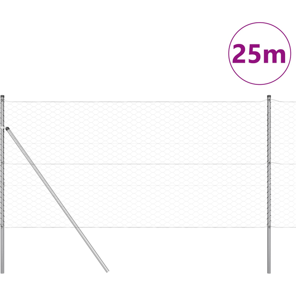 Kerítés oszlopokkal Ezüst 1.4 x 25 m PVC-bevonatos acél